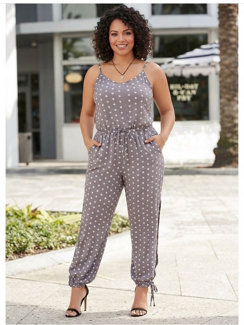 Venus Polka Dot Jumpsuit with Side Slit